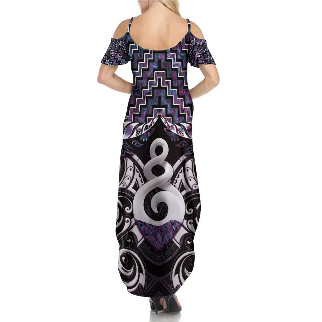 New Zealand Maori Summer Maxi Dress Poutama Pikorua Purple Paua Shell