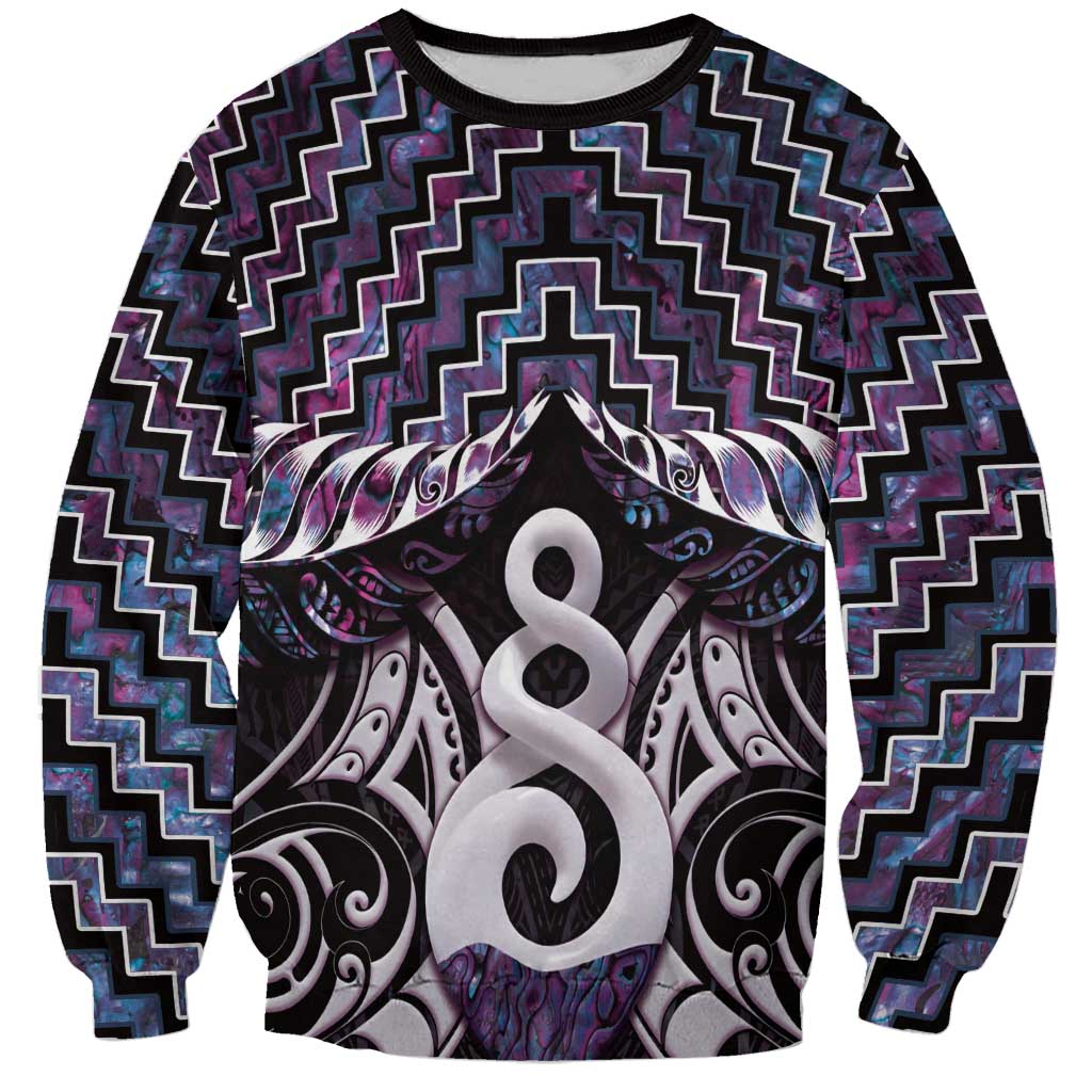 New Zealand Maori Sweatshirt Poutama Pikorua Purple Paua Shell LT05 - Vibe Hoodie Shop