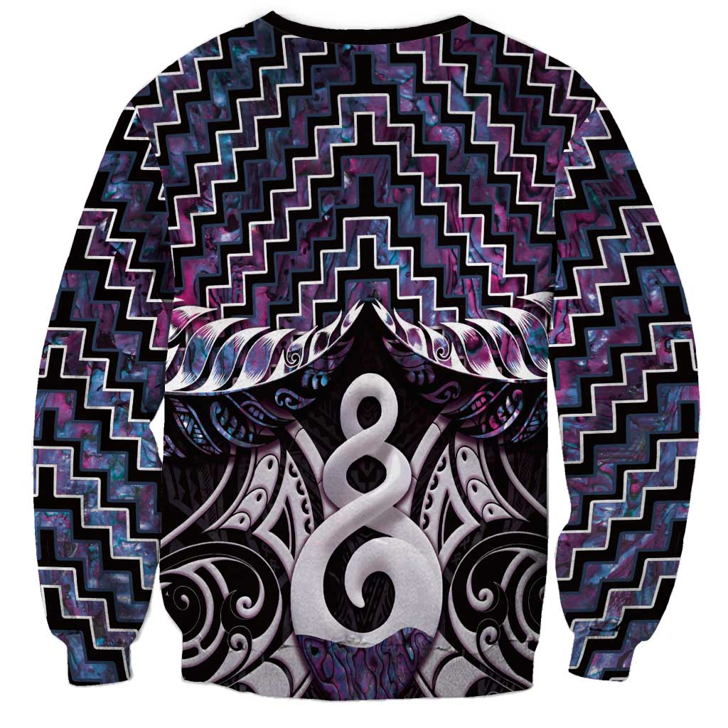 New Zealand Maori Sweatshirt Poutama Pikorua Purple Paua Shell LT05 - Vibe Hoodie Shop