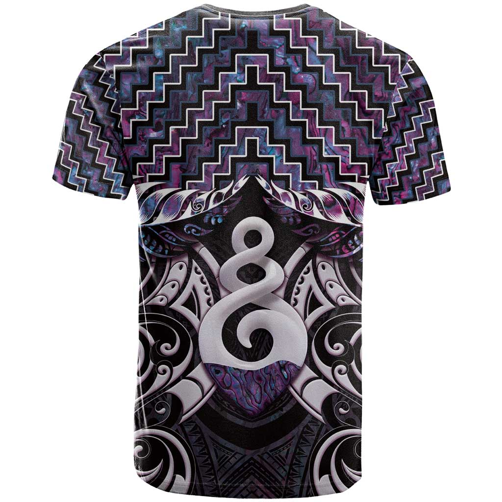 New Zealand Maori T Shirt Poutama Pikorua Purple Paua Shell LT05 - Vibe Hoodie Shop