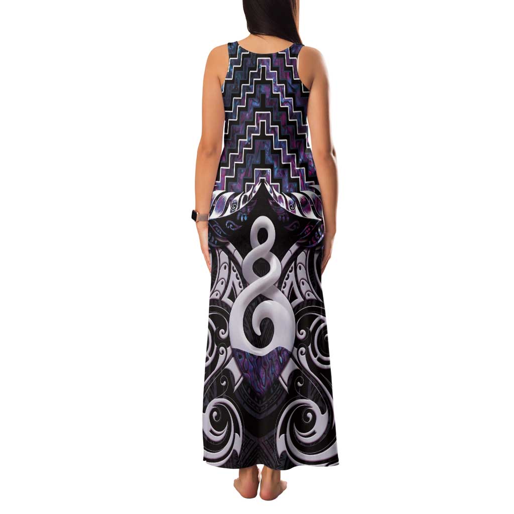 New Zealand Maori Tank Maxi Dress Poutama Pikorua Purple Paua Shell