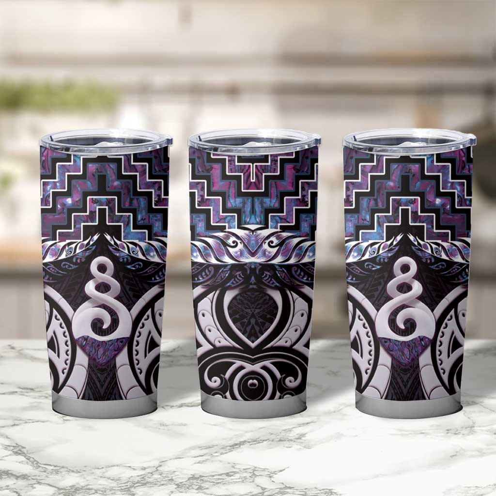 New Zealand Maori Tumbler Cup Poutama Pikorua Purple Paua Shell