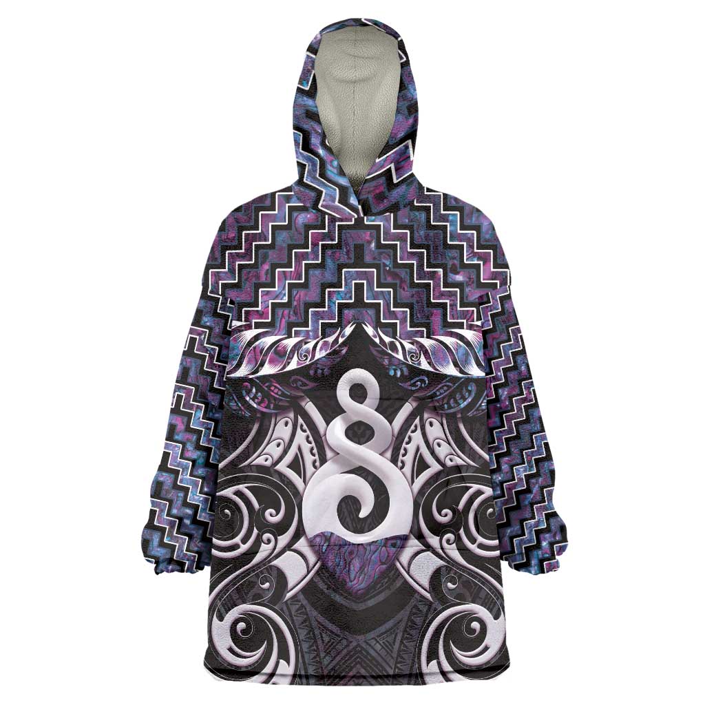 New Zealand Maori Wearable Blanket Hoodie Poutama Pikorua Purple Paua Shell LT05 - Vibe Hoodie Shop