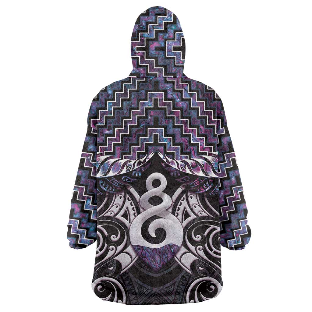 New Zealand Maori Wearable Blanket Hoodie Poutama Pikorua Purple Paua Shell LT05 - Vibe Hoodie Shop