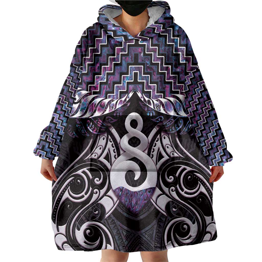 New Zealand Maori Wearable Blanket Hoodie Poutama Pikorua Purple Paua Shell LT05 - Vibe Hoodie Shop