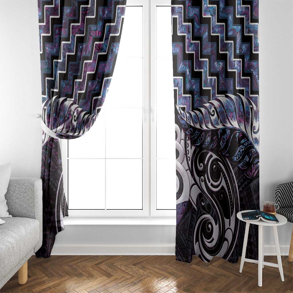 New Zealand Maori Window Curtain Poutama Pikorua Purple Paua Shell