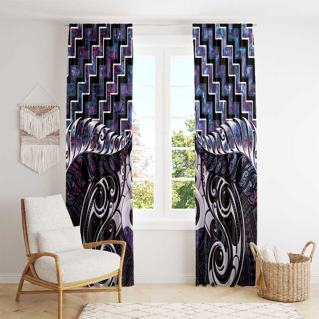 New Zealand Maori Window Curtain Poutama Pikorua Purple Paua Shell