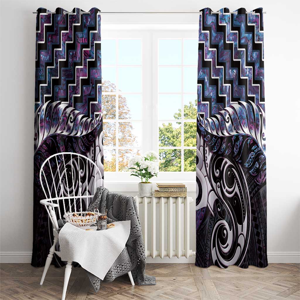 New Zealand Maori Window Curtain Poutama Pikorua Purple Paua Shell