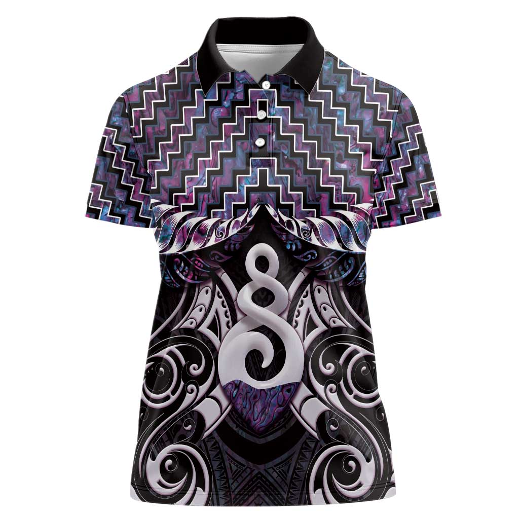 New Zealand Maori Women Polo Shirt Poutama Pikorua Purple Paua Shell LT05 - Vibe Hoodie Shop