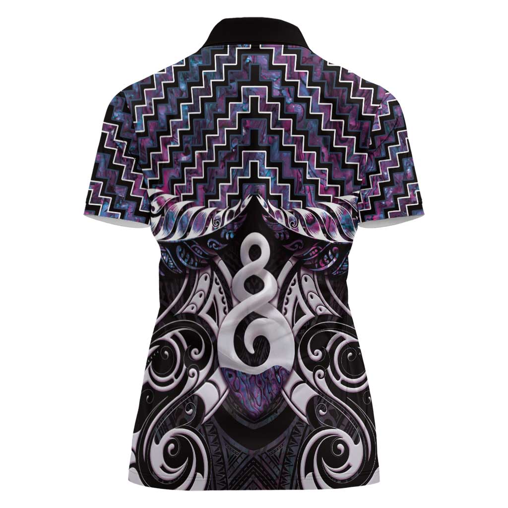 New Zealand Maori Women Polo Shirt Poutama Pikorua Purple Paua Shell LT05 - Vibe Hoodie Shop