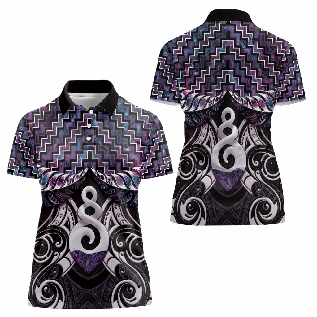 New Zealand Maori Women Polo Shirt Poutama Pikorua Purple Paua Shell LT05 - Vibe Hoodie Shop