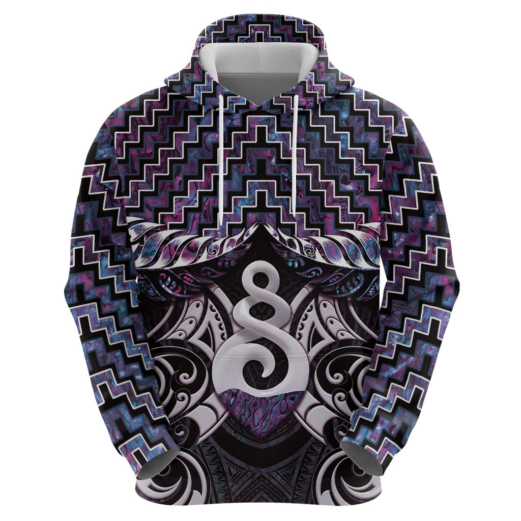 New Zealand Maori Zip Hoodie Poutama Pikorua Purple Paua Shell LT05 - Vibe Hoodie Shop