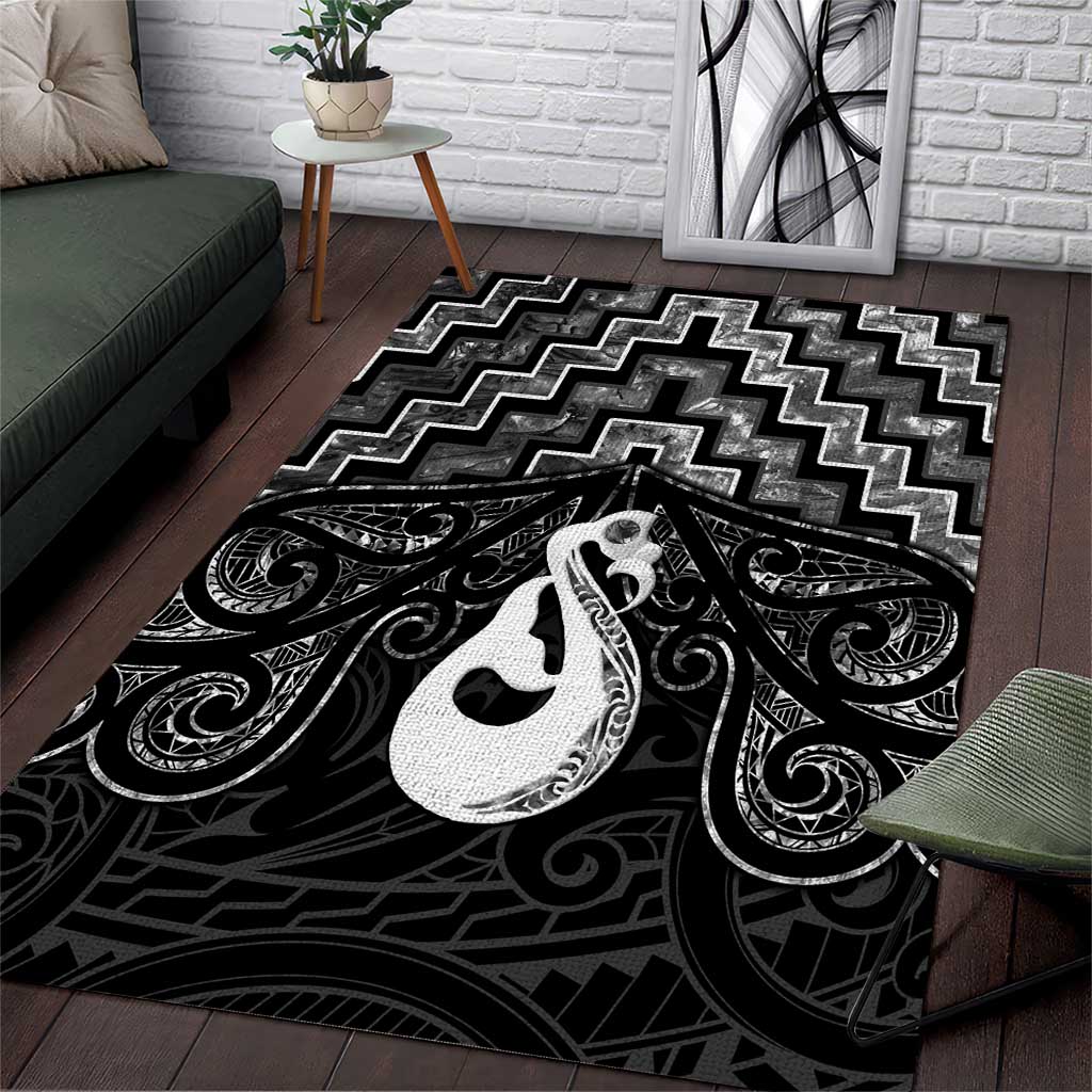 New Zealand Maori Area Rug Poutama Manaia Black Paua Shell LT05 - Vibe Hoodie Shop