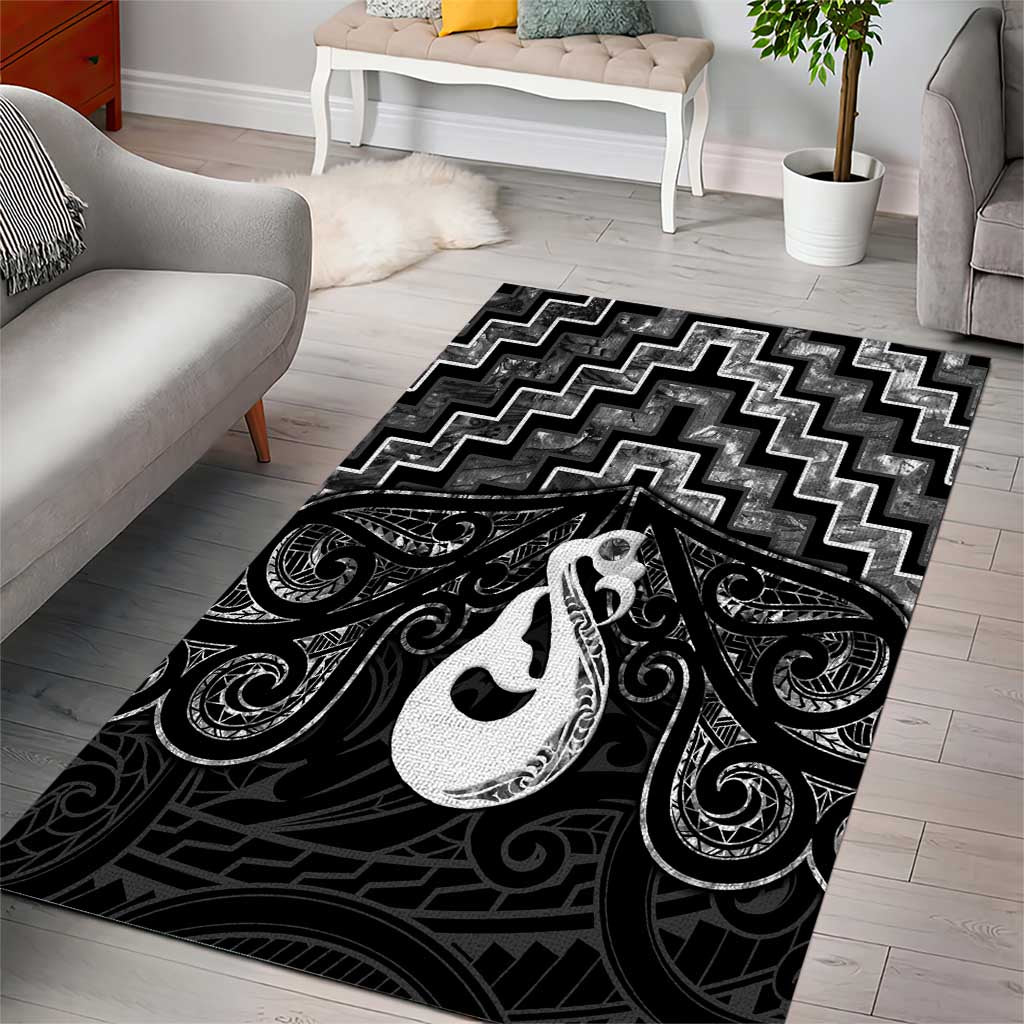 New Zealand Maori Area Rug Poutama Manaia Black Paua Shell LT05 - Vibe Hoodie Shop