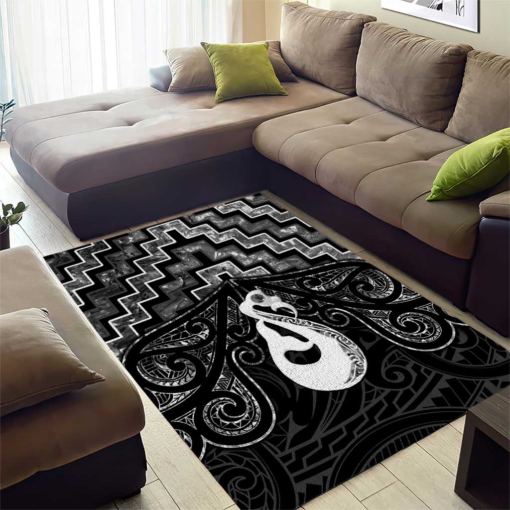 New Zealand Maori Area Rug Poutama Manaia Black Paua Shell LT05 - Vibe Hoodie Shop