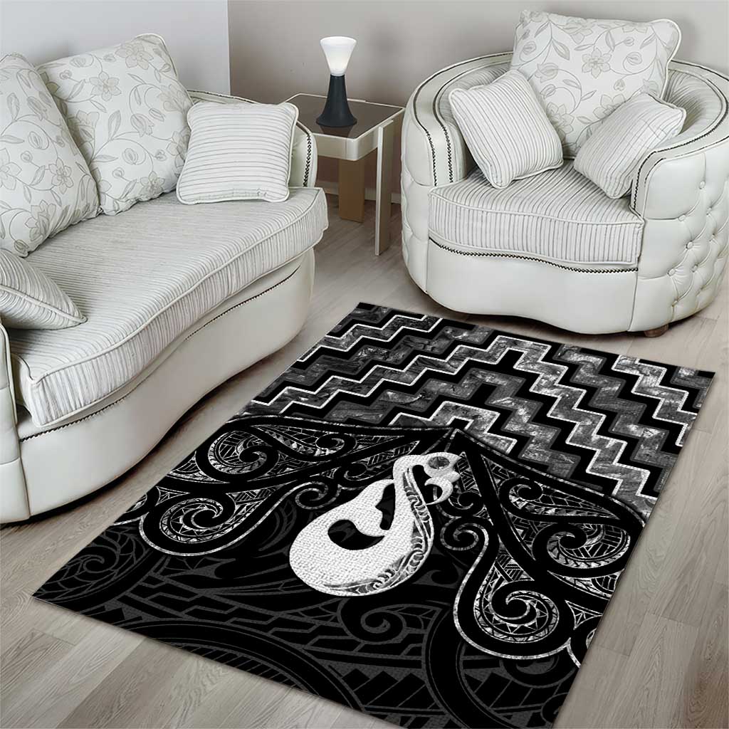 New Zealand Maori Area Rug Poutama Manaia Black Paua Shell LT05 - Vibe Hoodie Shop