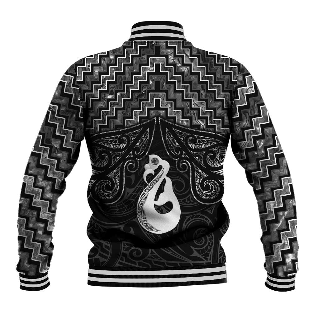 New Zealand Maori Baseball Jacket Poutama Manaia Black Paua Shell LT05 - Vibe Hoodie Shop