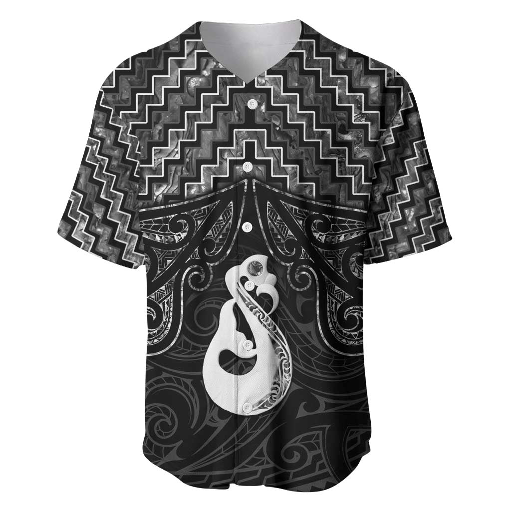 New Zealand Maori Baseball Jersey Poutama Manaia Black Paua Shell LT05 - Vibe Hoodie Shop