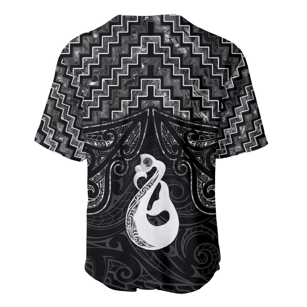 New Zealand Maori Baseball Jersey Poutama Manaia Black Paua Shell LT05 - Vibe Hoodie Shop