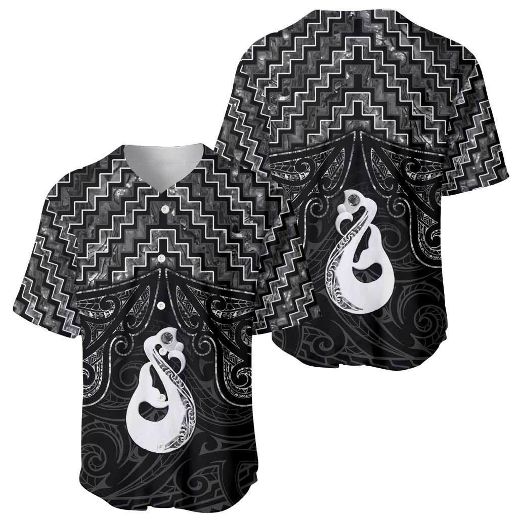 New Zealand Maori Baseball Jersey Poutama Manaia Black Paua Shell LT05 - Vibe Hoodie Shop