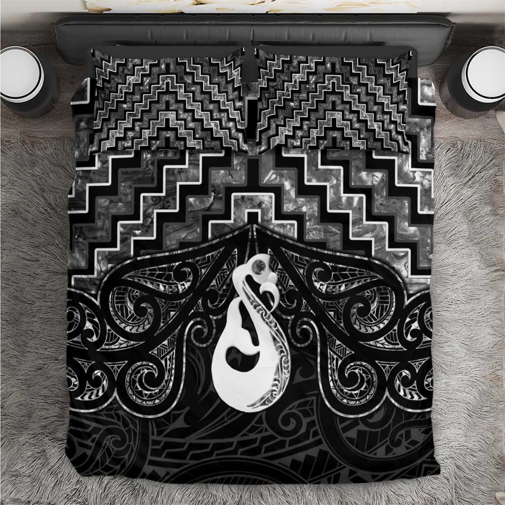 New Zealand Maori Bedding Set Poutama Manaia Black Paua Shell LT05 - Vibe Hoodie Shop