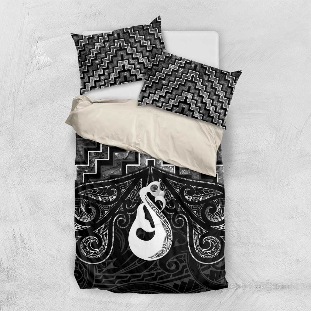 New Zealand Maori Bedding Set Poutama Manaia Black Paua Shell LT05 - Vibe Hoodie Shop