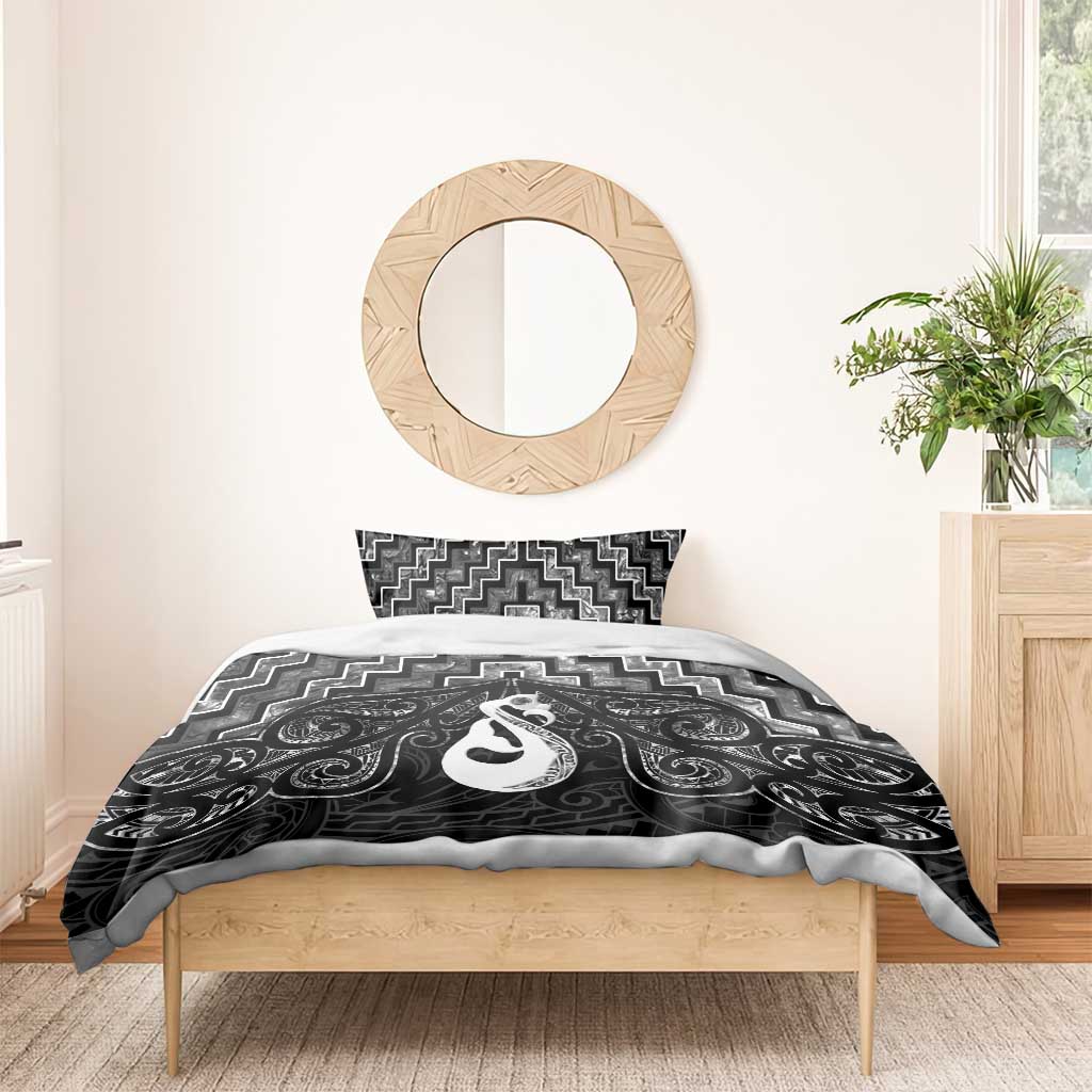 New Zealand Maori Bedding Set Poutama Manaia Black Paua Shell LT05 - Vibe Hoodie Shop