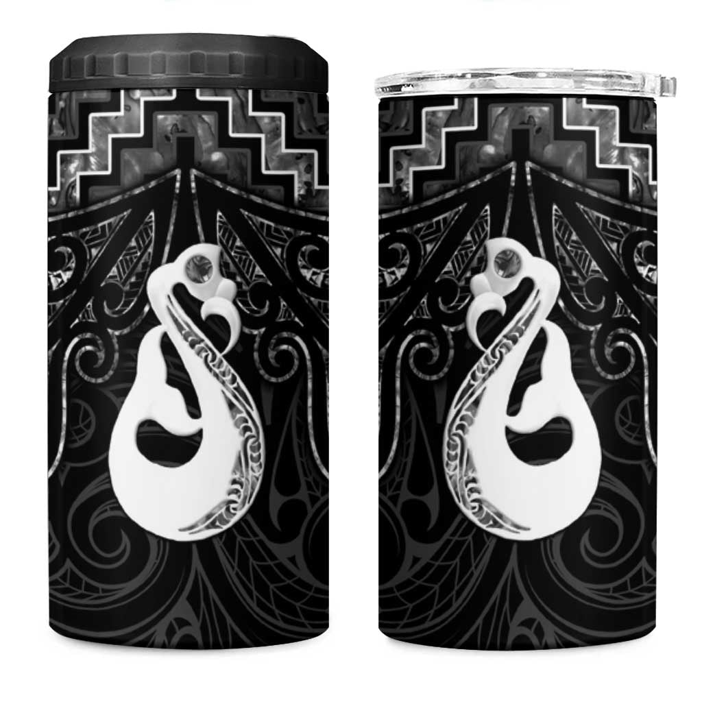 New Zealand Maori 4 in 1 Can Cooler Tumbler Poutama Manaia Black Paua Shell