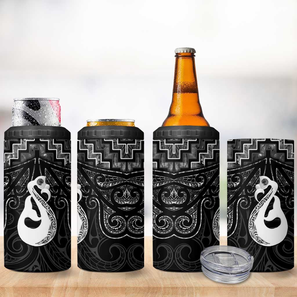 New Zealand Maori 4 in 1 Can Cooler Tumbler Poutama Manaia Black Paua Shell