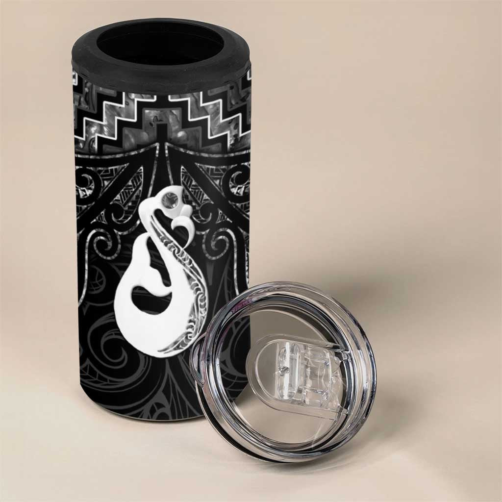 New Zealand Maori 4 in 1 Can Cooler Tumbler Poutama Manaia Black Paua Shell