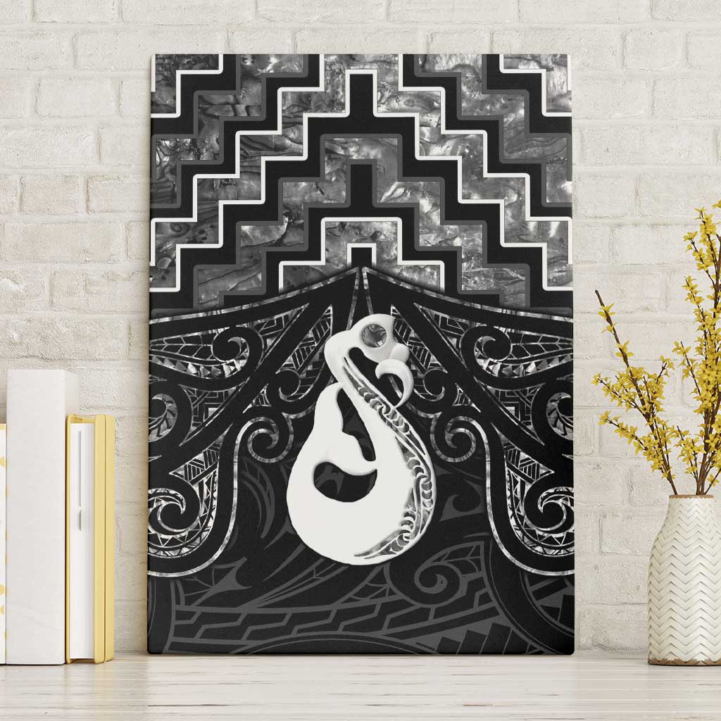 New Zealand Maori Canvas Wall Art Poutama Manaia Black Paua Shell