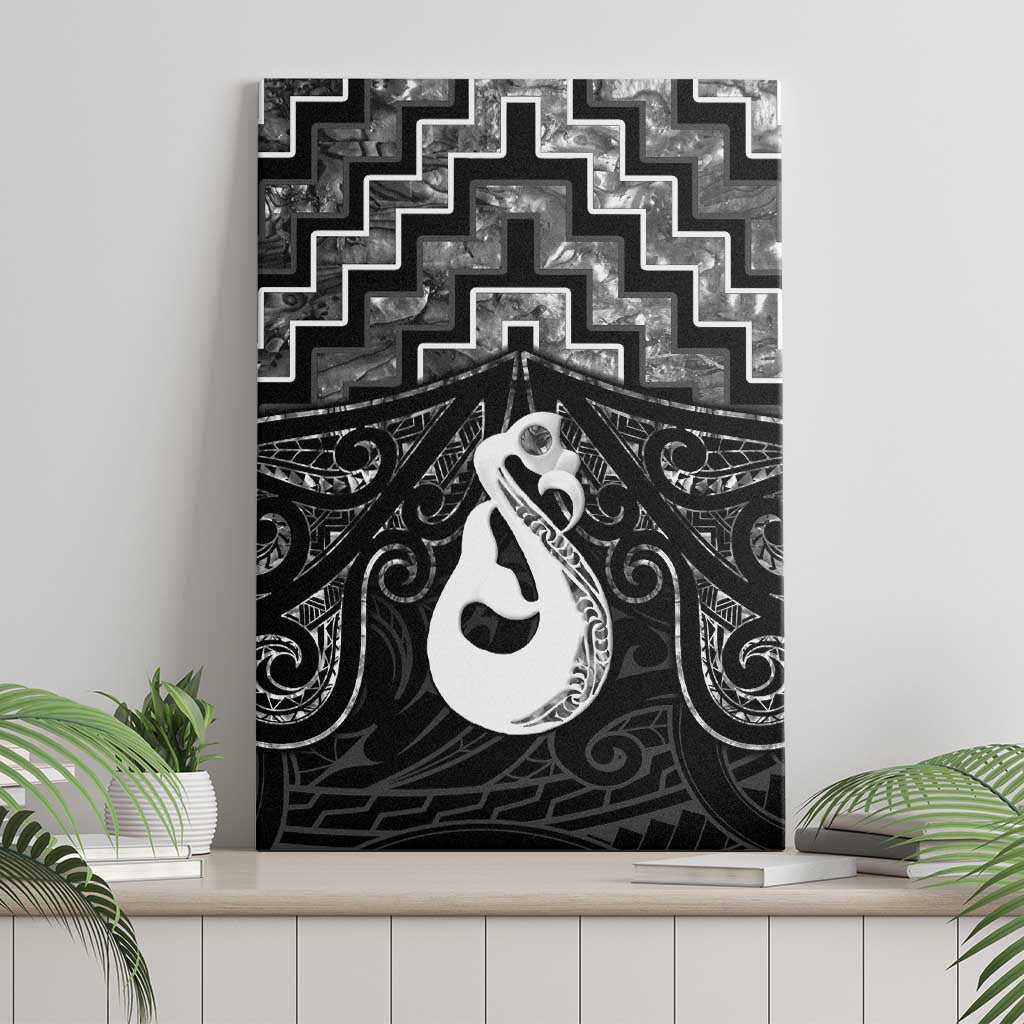 New Zealand Maori Canvas Wall Art Poutama Manaia Black Paua Shell