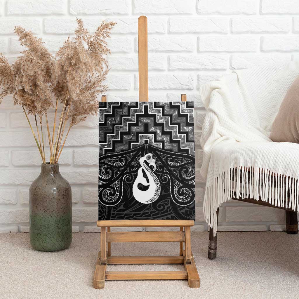 New Zealand Maori Canvas Wall Art Poutama Manaia Black Paua Shell