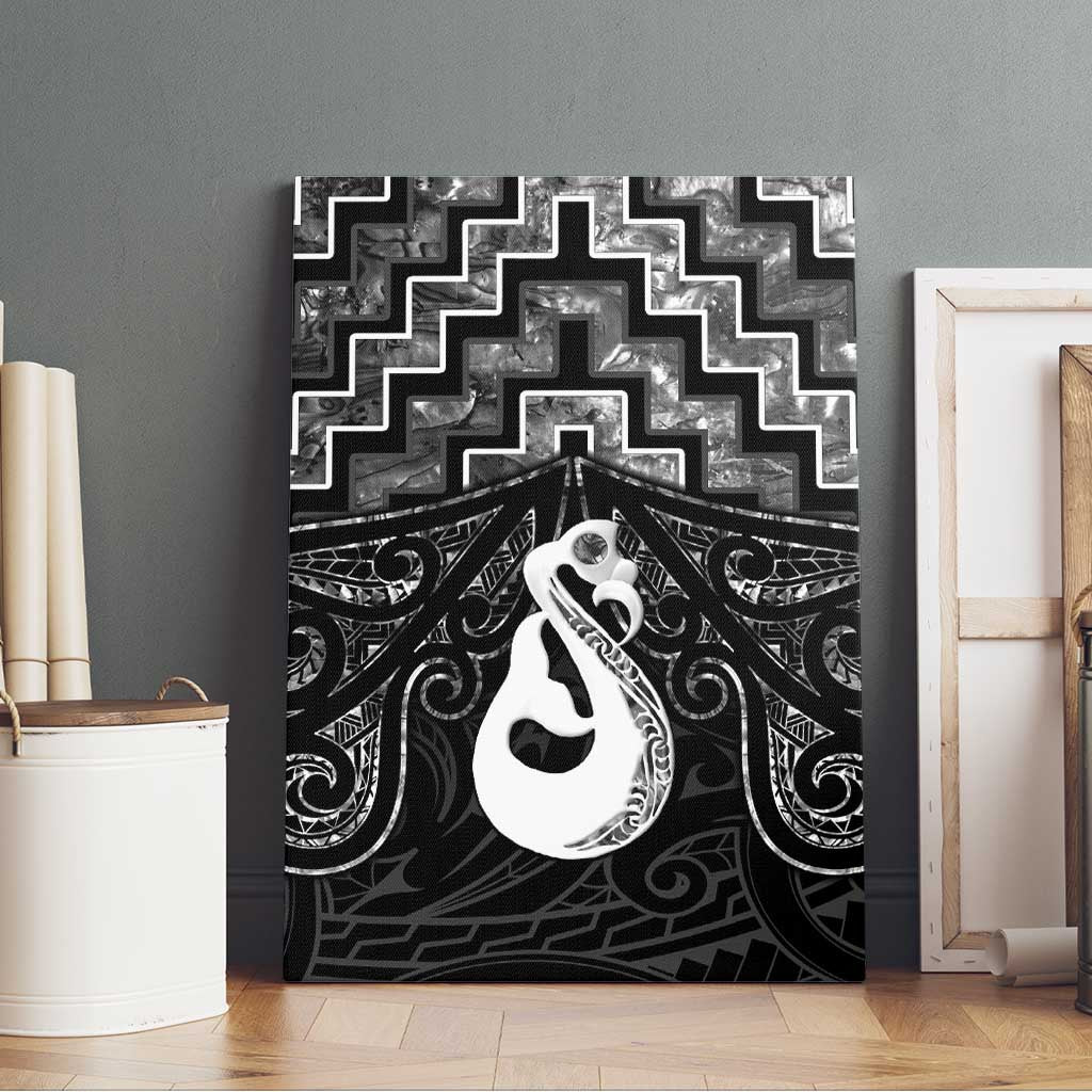 New Zealand Maori Canvas Wall Art Poutama Manaia Black Paua Shell