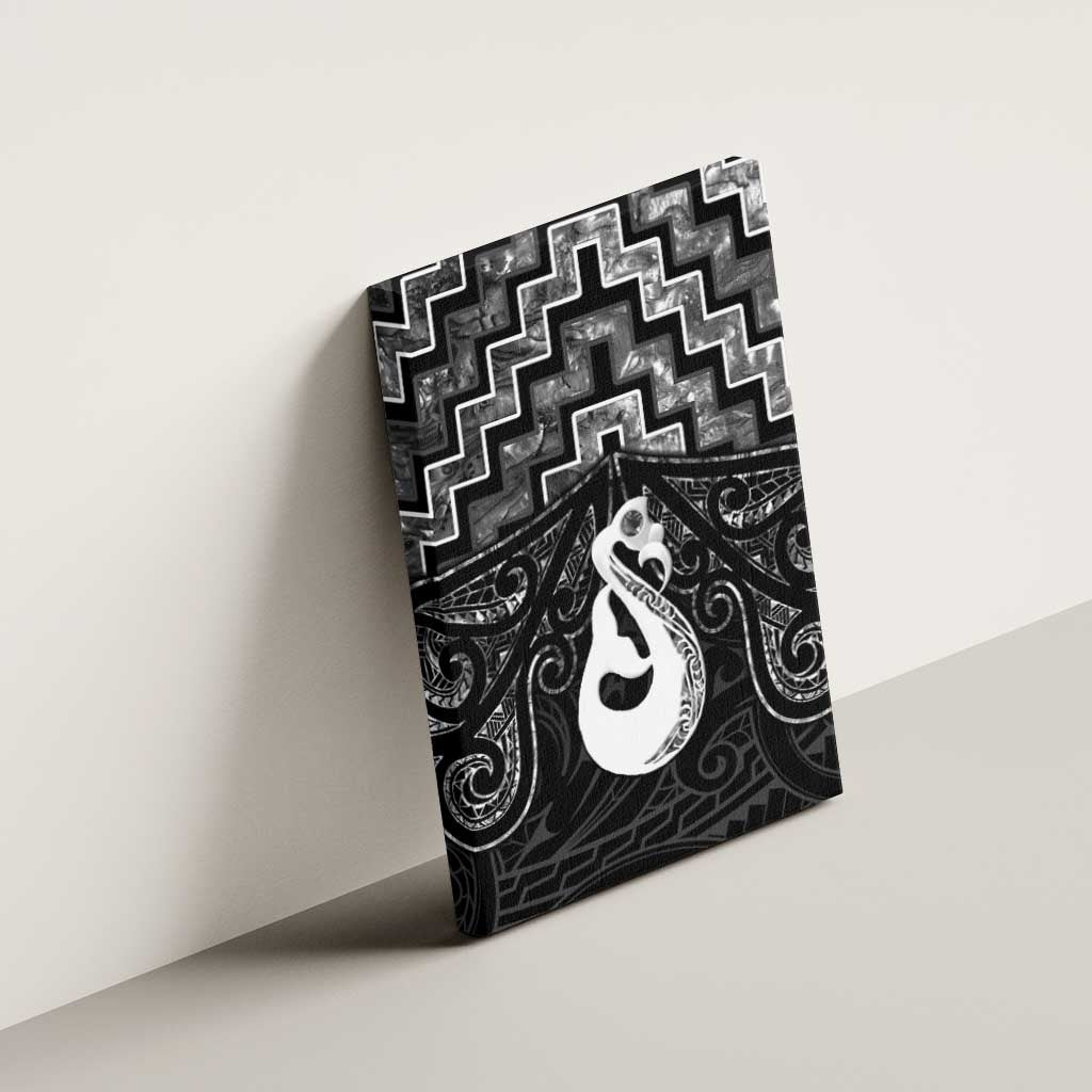 New Zealand Maori Canvas Wall Art Poutama Manaia Black Paua Shell