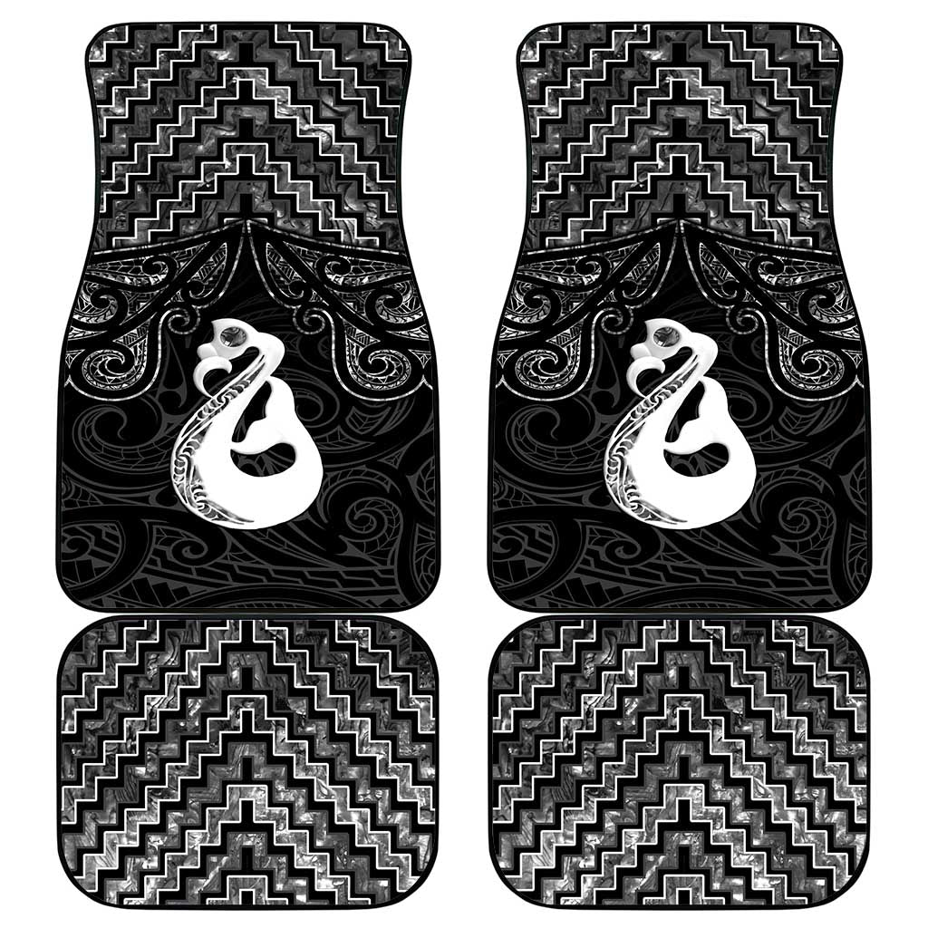 New Zealand Maori Car Mats Poutama Manaia Black Paua Shell