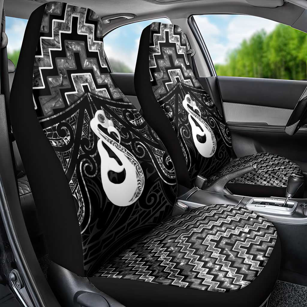 New Zealand Maori Car Seat Cover Poutama Manaia Black Paua Shell LT05 - Vibe Hoodie Shop