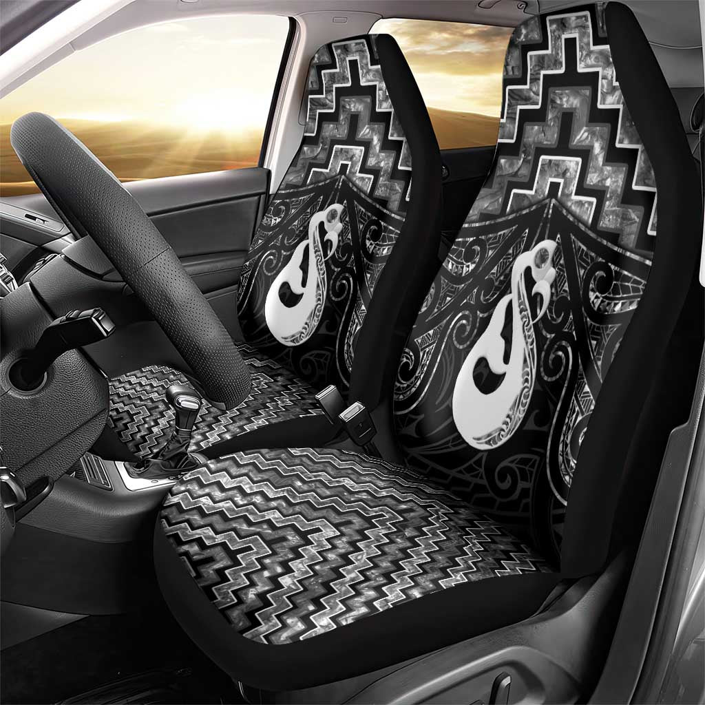 New Zealand Maori Car Seat Cover Poutama Manaia Black Paua Shell LT05 - Vibe Hoodie Shop