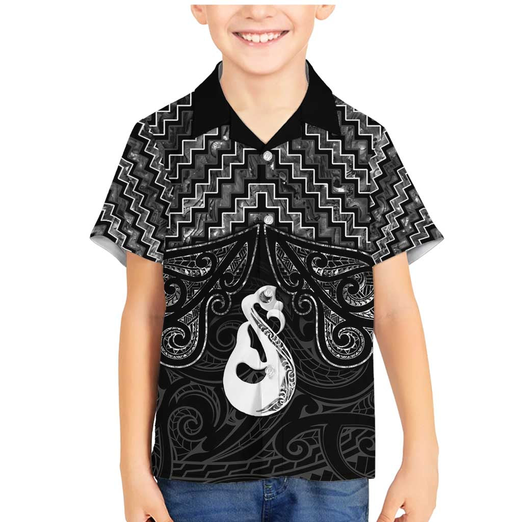 New Zealand Maori Family Matching Mermaid Dress and Hawaiian Shirt Poutama Manaia Black Paua Shell