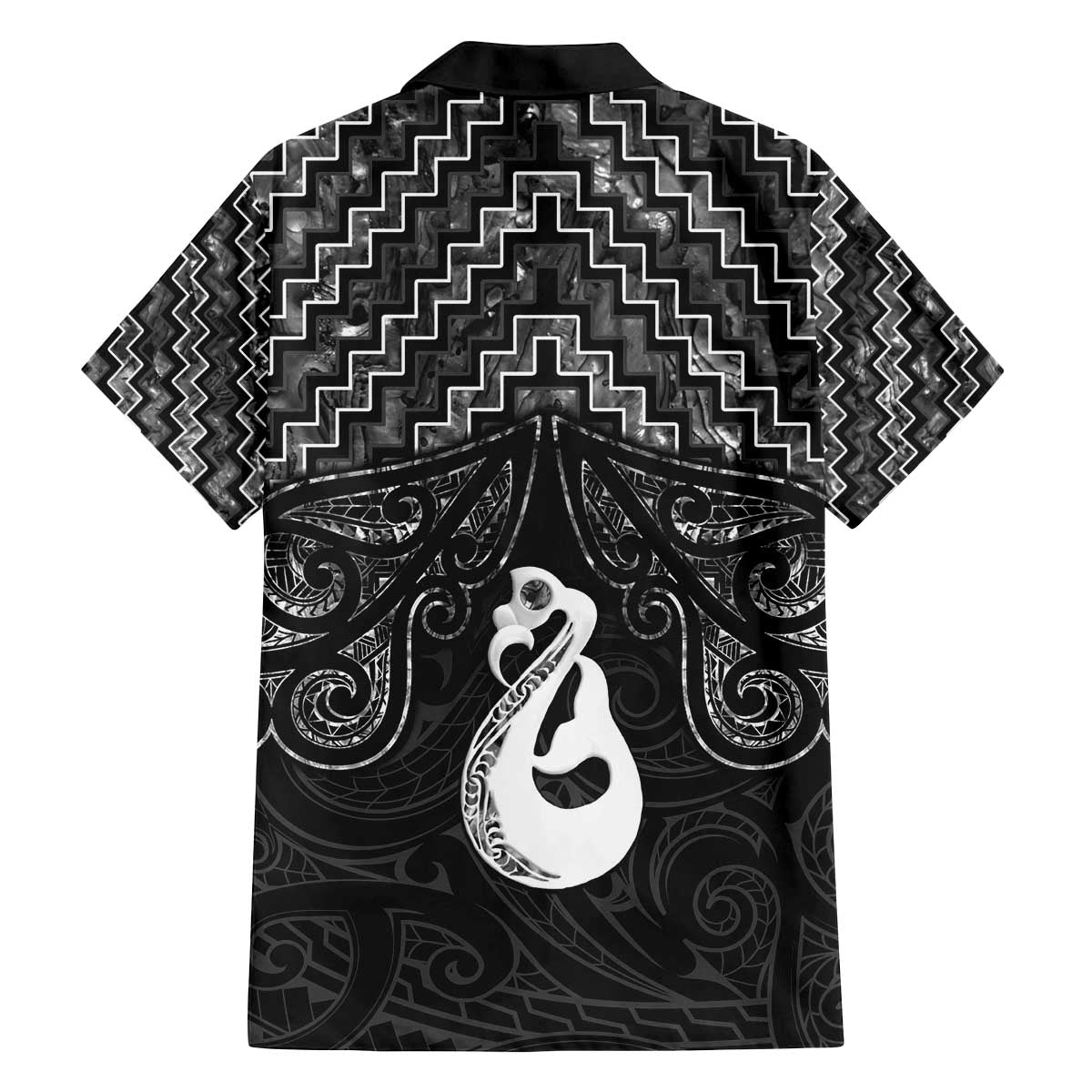 New Zealand Maori Family Matching Off The Shoulder Long Sleeve Dress and Hawaiian Shirt Poutama Manaia Black Paua Shell