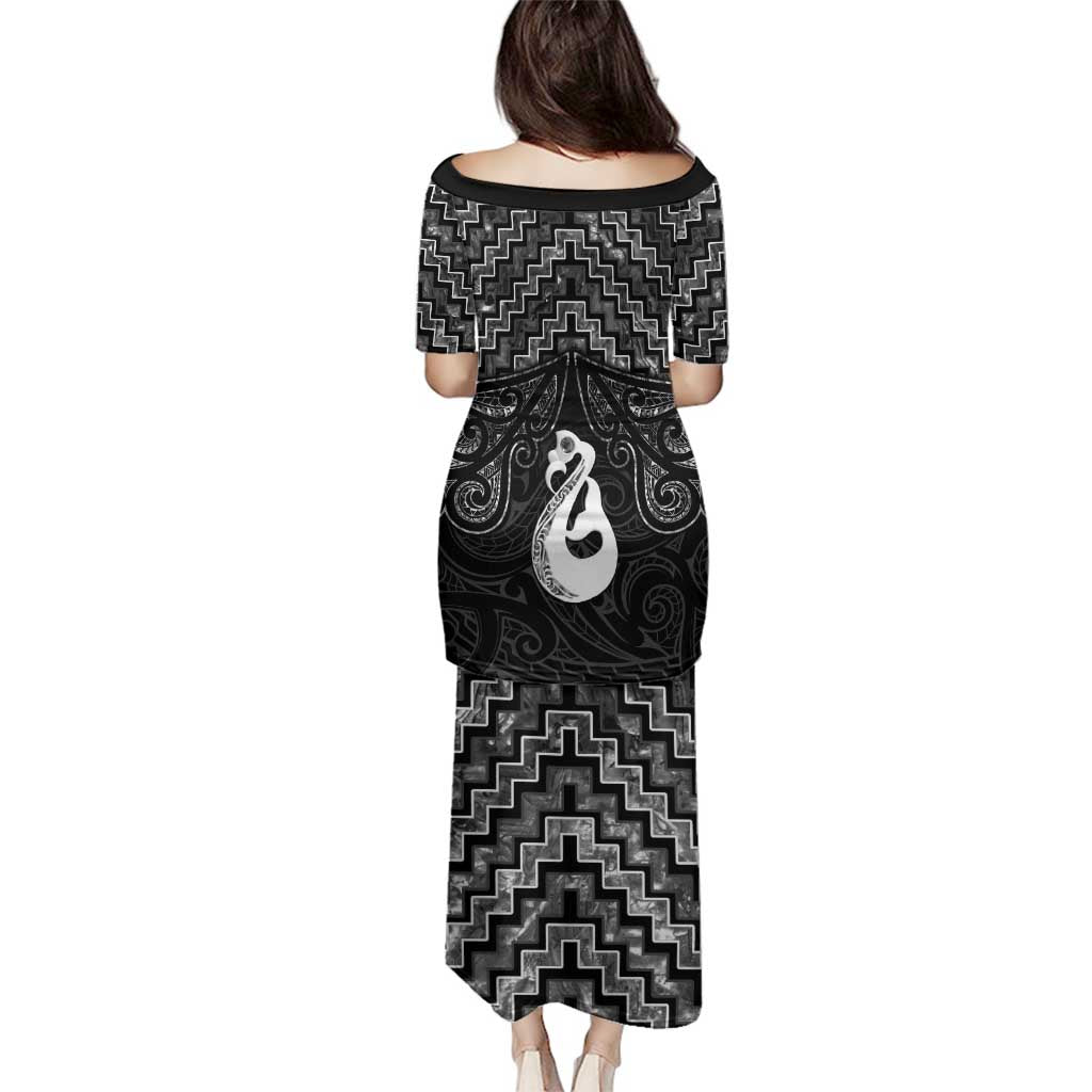 New Zealand Maori Family Matching Puletasi and Hawaiian Shirt Poutama Manaia Black Paua Shell