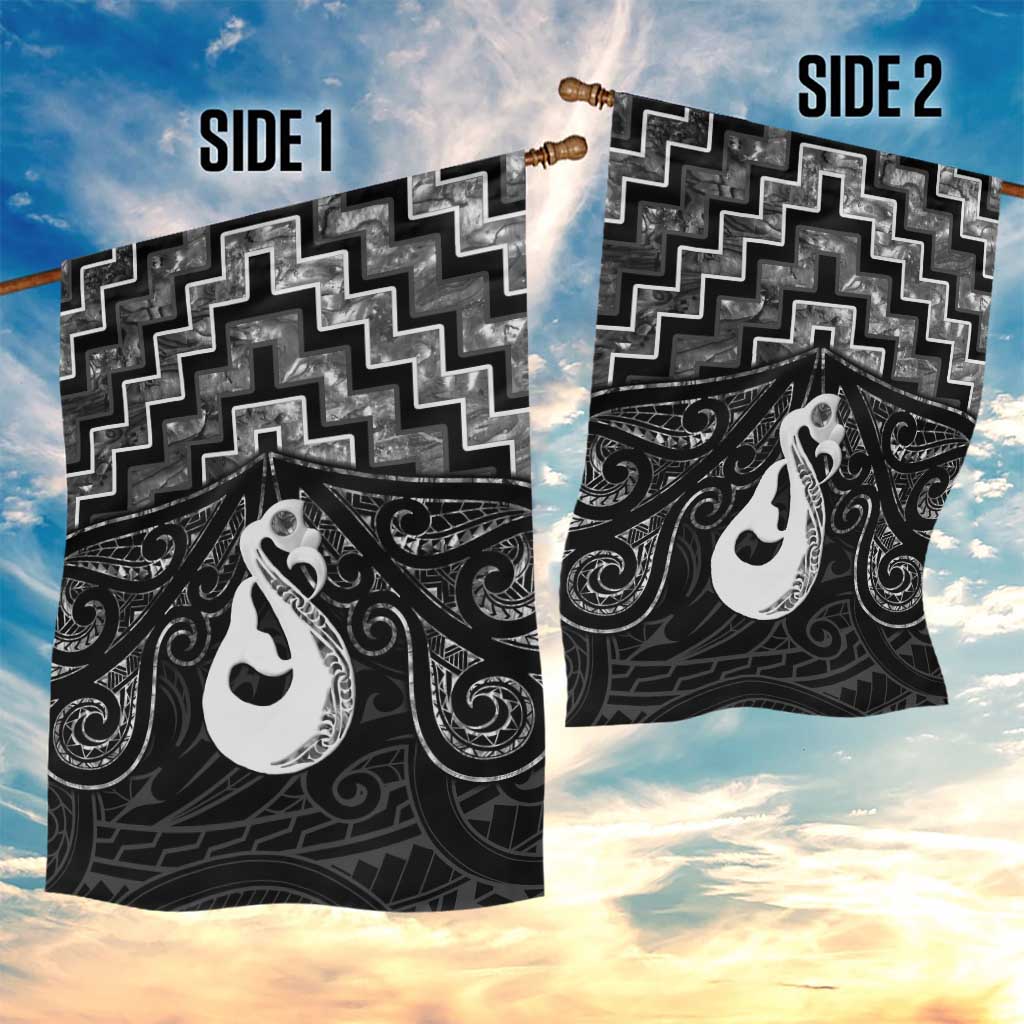 New Zealand Maori Garden Flag Poutama Manaia Black Paua Shell LT05 - Vibe Hoodie Shop