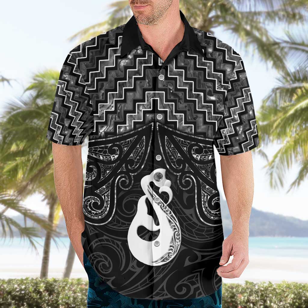 New Zealand Maori Hawaiian Shirt Poutama Manaia Black Paua Shell LT05 - Vibe Hoodie Shop