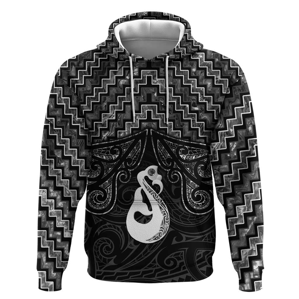 New Zealand Maori Hoodie Poutama Manaia Black Paua Shell LT05 - Vibe Hoodie Shop