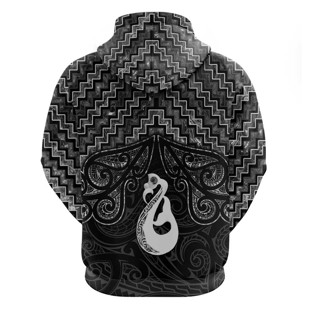 New Zealand Maori Hoodie Poutama Manaia Black Paua Shell LT05 - Vibe Hoodie Shop