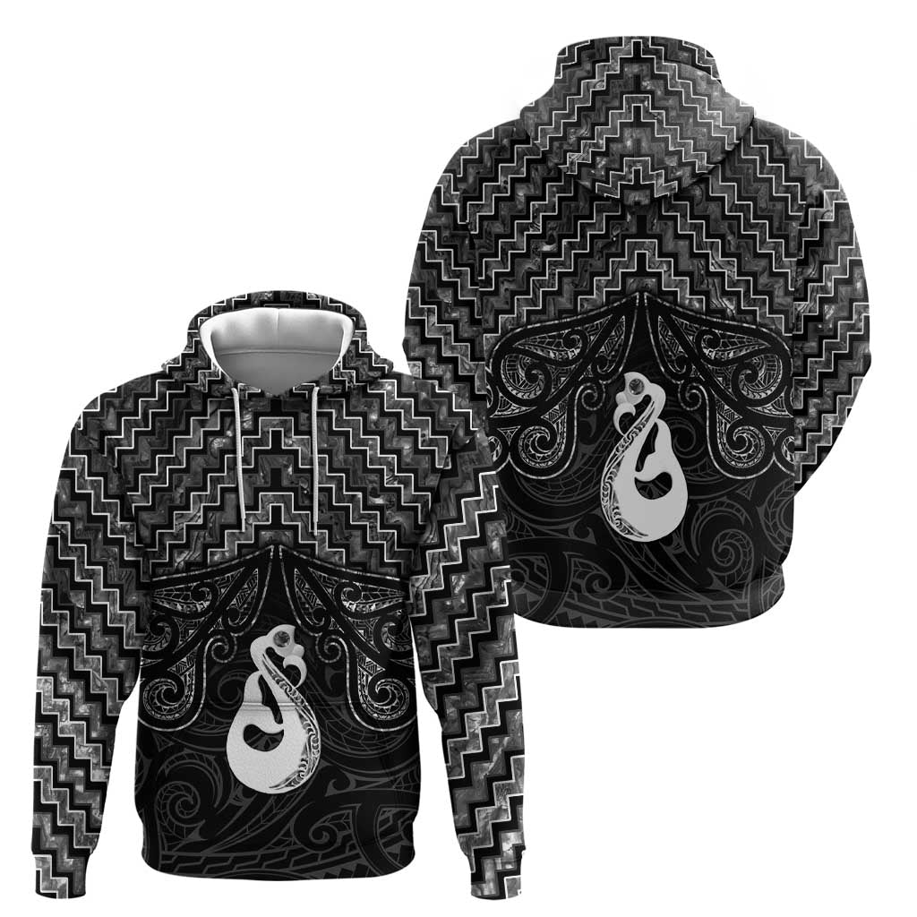 New Zealand Maori Hoodie Poutama Manaia Black Paua Shell LT05 - Vibe Hoodie Shop