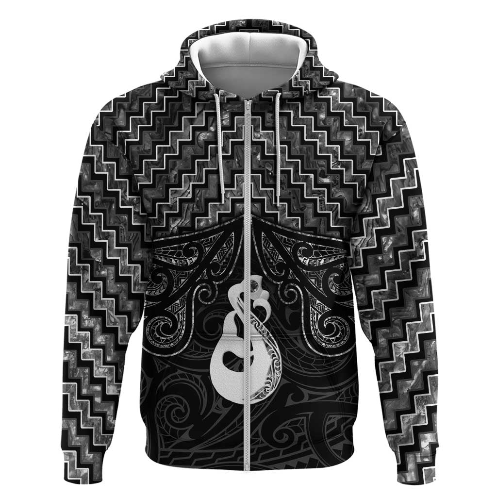 New Zealand Maori Hoodie Poutama Manaia Black Paua Shell LT05 - Vibe Hoodie Shop