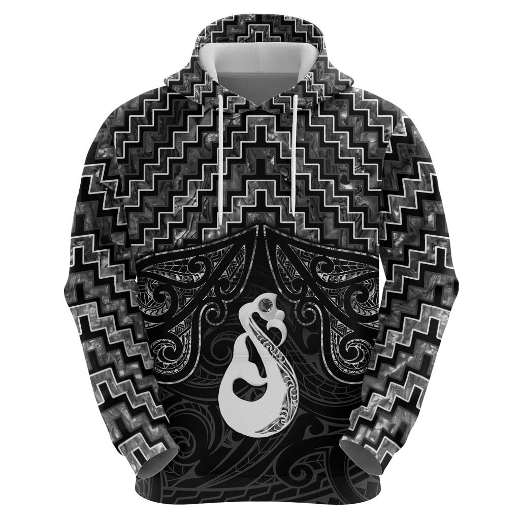 New Zealand Maori Hoodie Poutama Manaia Black Paua Shell LT05 - Vibe Hoodie Shop