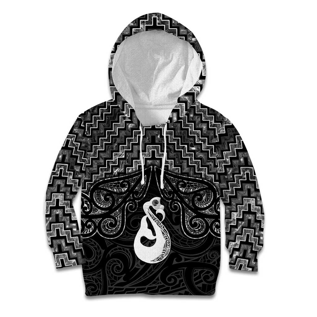 New Zealand Maori Kid Hoodie Poutama Manaia Black Paua Shell LT05 - Vibe Hoodie Shop