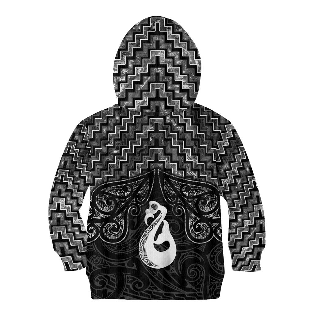 New Zealand Maori Kid Hoodie Poutama Manaia Black Paua Shell LT05 - Vibe Hoodie Shop